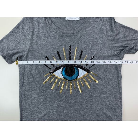 South Parade Sequin Evil Eye Shirt Womens XS Gray Boho Pima Cotton Made In Peru - Picture 9 of 12
